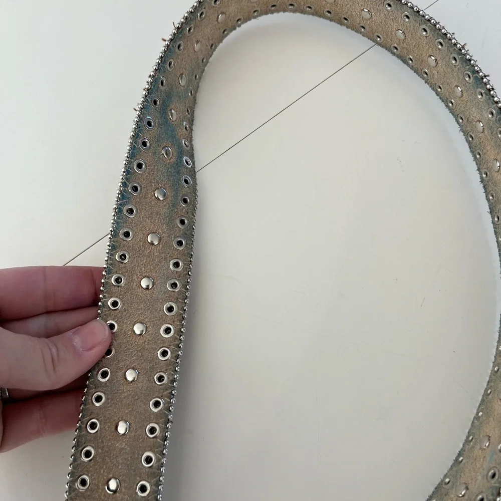 Leather Leopard‎ Print Rhinestone Silver Metal Western Studded Belt